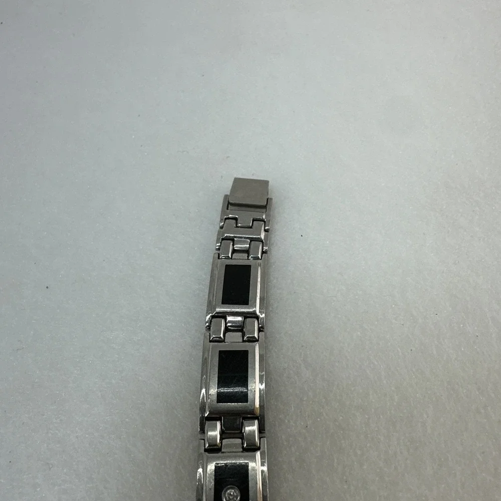 Men's Stainless Steel Link Bracelet Black Inlay Silver Tone 8.5